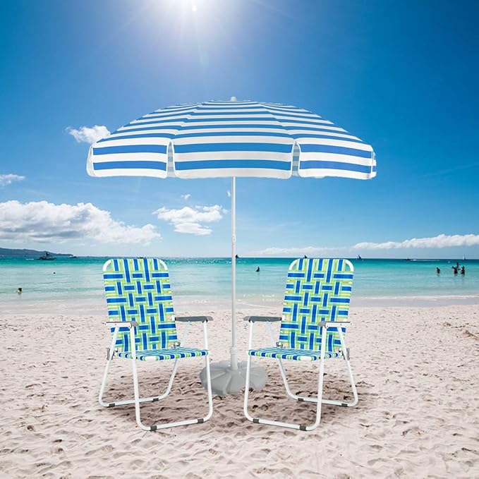 VINGLI Patio Lawn Webbed Folding Chairs Set of 2, Outdoor Beach Portable Lawn Chair Camping Chair Beach Chair for Yard, Garden Dining (Blue, Classic) - Image 2