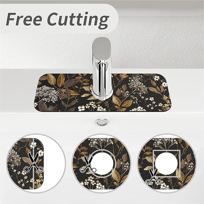 Kitchen Sink Splash Guard，small-flowers and leaves- Faucet Mat Sink - Image 5