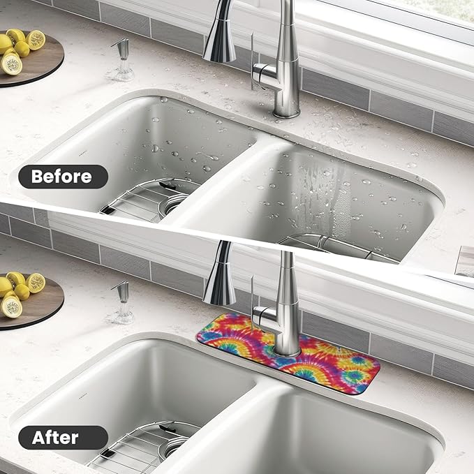 Abstract Colorful Tie Dye Kitchen Sink Splash Guard Faucet Mat Super Absorbent - Image 4