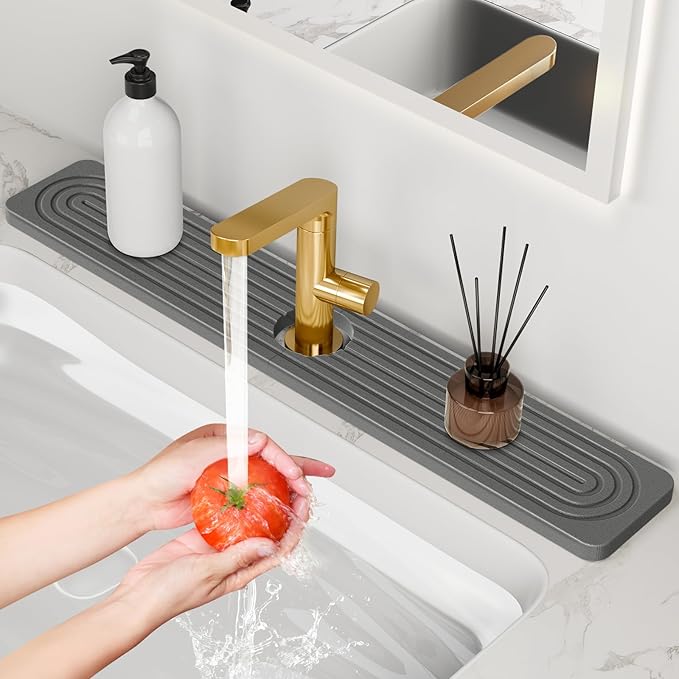 24'' Longer Faucet Mat for Kitchen Sink Stone Faucet Mat for Kitchen Sink by Snoquir