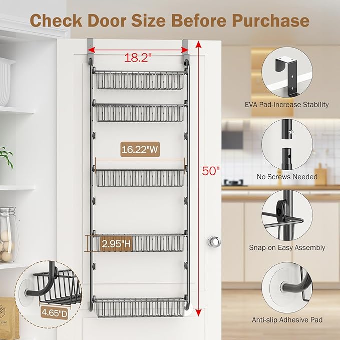 Delamu Over The Door Pantry Organizer, 5-Tier Pantry Door Organizers and Storage - Image 2