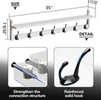 BAMEOS 35" L Wall Hooks with Shelf, Entryway Coat Hooks, Wood Wall Hanging Shelf - Image 3