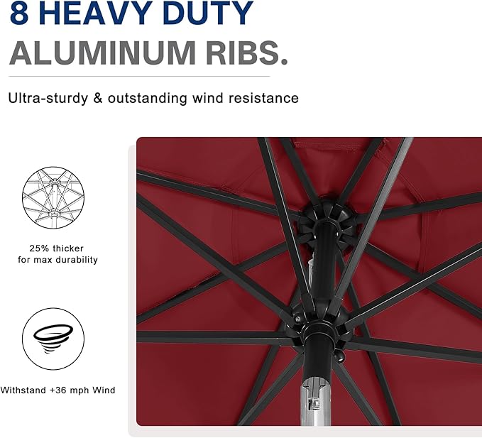 ABCCANOPY Durable Solar Led Patio Umbrellas with 32LED Lights 11FT (Wine Red) - Image 7