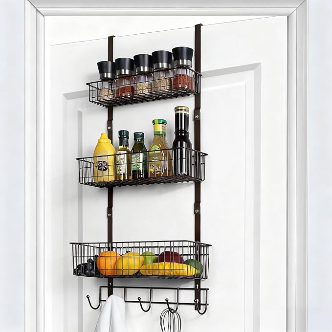 Over the Door Basket Organizer 3 Tier Hanging Basket Door Shelf Rack Heavy Duty - Image 2