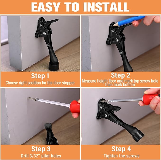 Chumia 12 Pieces Heavy Duty Door Stoppers 5.35 Inches Kickdown Adjustable Kick - Image 6