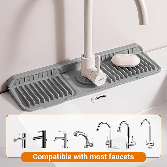 Faucet Mat for Kitchen Sink, 17.7"X5.5" Silicone Sink Splash Guard - Image 7