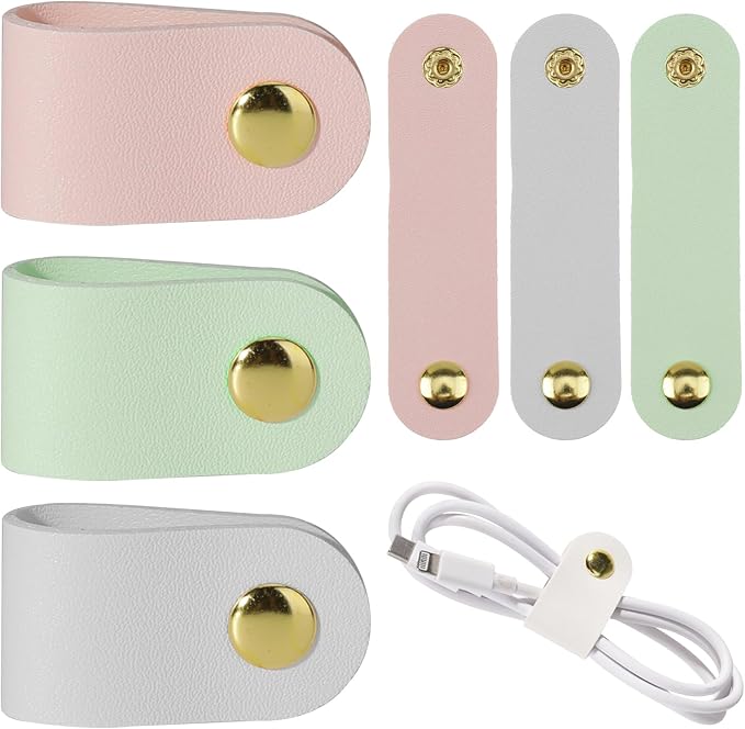6pcs Leather Cord Organizer Reusable Cable Straps PU Leather Cable Organizer by salbsever