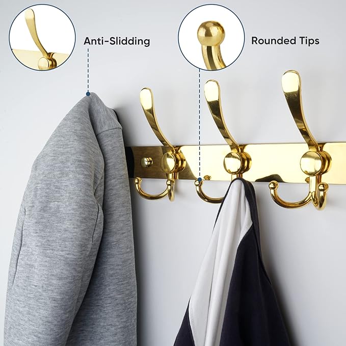 TICONN Wall Mounted Coat Rack, Five Heavy Duty Tri Hooks All Metal Construction - Image 4