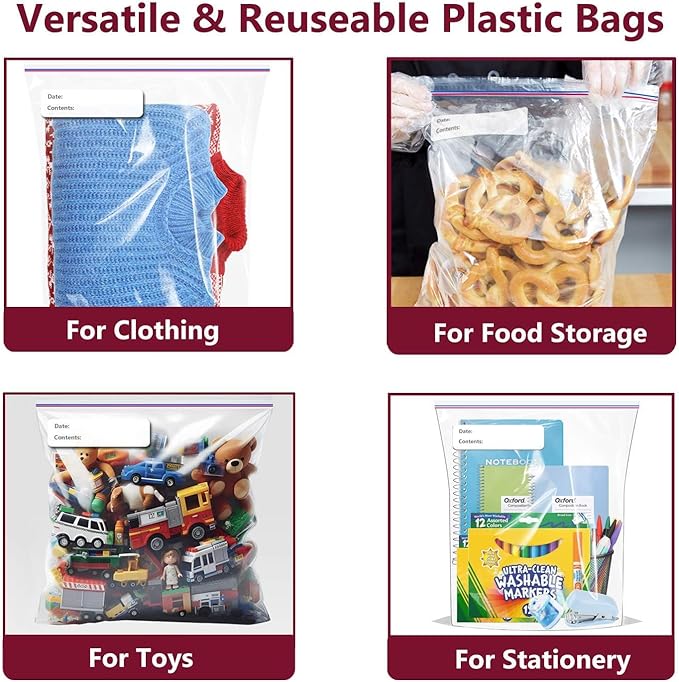 Large Plastic Bags With Zipper Top and Writable White Block, 2 Gallon, 2-Mil - Image 3
