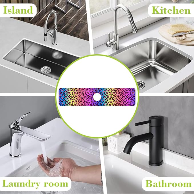 Sink Faucet Absorbing Mat Rainbow Colored Leopard Print Sink Splash Guard - Image 7