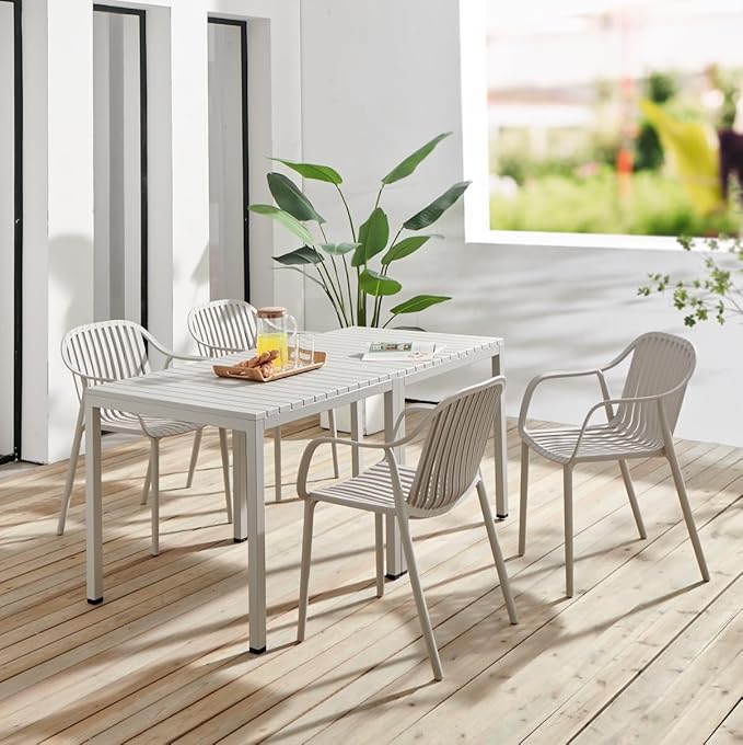 Modern Stackable Outdoor & Indoor Plastic Dining Chairs Set, Outdoor Breathable Armchairs Set, Weather-Resistant, Ideal for Patios, Cafes, and Home Use, No Assembly, Set of 4 (Grey) - Image 2