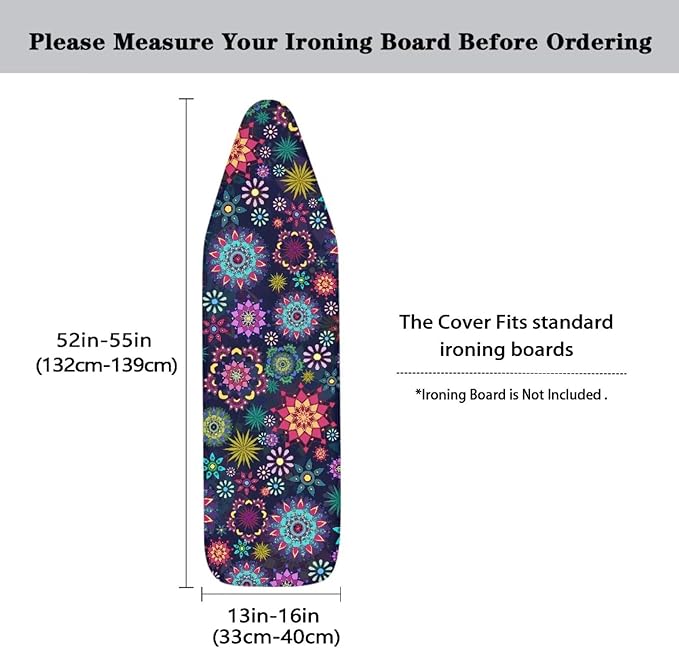 Boho Mandala Flower Print Ironing Board Cover Protector, Elastic Ironing Board - Image 5