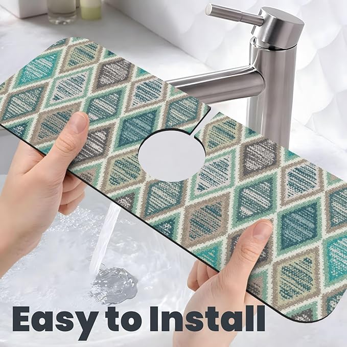 Teal And Brown Boho Style Kitchen Sink Splash Guard Faucet Mat Super Absorbent - Image 4