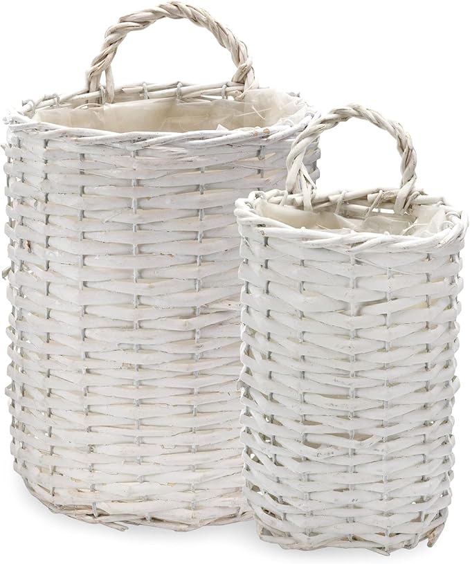 AuldHome Design Wall Hanging Baskets; Woven WIcker Rustic Farmhouse White by AuldHomeDesign
