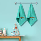 2 Pcs Sea Turtle Hand Towels Teal Bathroom Decor 14x29 Inch Embroidered 100% - Image 2