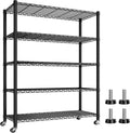 Xcity Storage Shelves, 5 Tier Heavy Duty Metal Shelving Unit with Wheels, 2500 LBS Capacity Adjustable Steel Wire Shelf Organizer for Pantry, Kitchen, Garage, 18" D x 48" W x 72" H, Black by Unknown