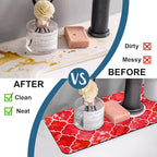 Watercolor Moroccan Marbled Kitchen Sink Splash Guard Faucet Mat Red Tiles - Image 6
