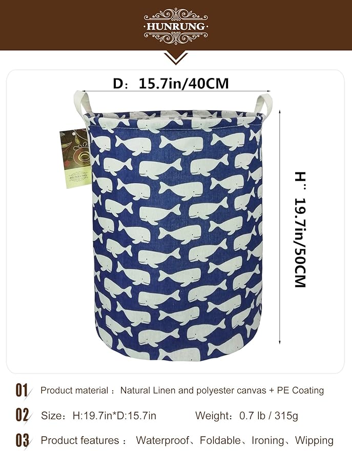 HUNRUNG Laundry Hamper, Large Canvas Fabric Lightweight Storage Basket Toy - Image 2