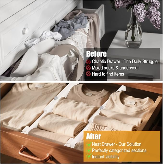 8 Pack 4" High Drawer Dividers, Dresser Drawer Organizer, Warm White Drawer - Image 4