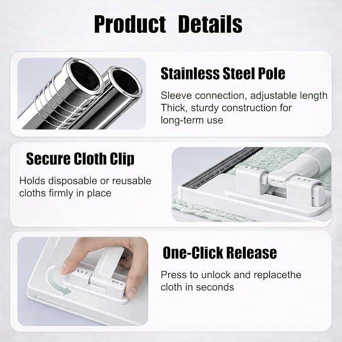 Snap Grip Mini Mop, Clever Zero Touch Cloth Changing Mini Mops, 39 Inch - Image 3