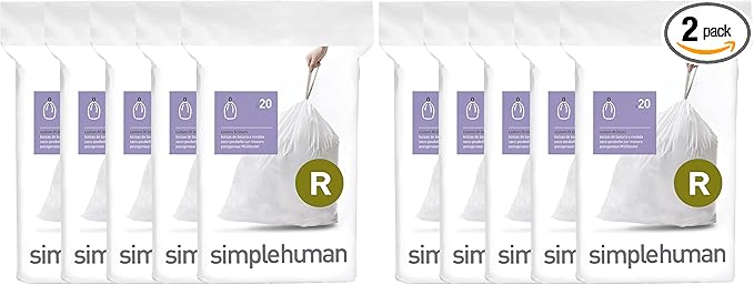 simplehuman Code R, Dispenser Pack Custom Fit Liners, Drawstring Trash Bags by Simplehuman