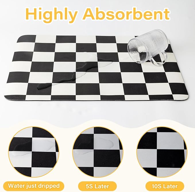 Checkered Dish Drying Mat for Kitchen Counter Coffee Mat Bar Accessories - Image 6