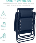 Best Choice Products Folding Zero Gravity Outdoor Recliner Patio Lounge Chair w/Adjustable Canopy Shade, Headrest, Side Accessory Tray, Textilene Mesh - Navy - Image 7