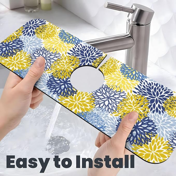 Dahlia Floral Colorful Flower Kitchen Sink Splash Guard Faucet Mat Super - Image 6