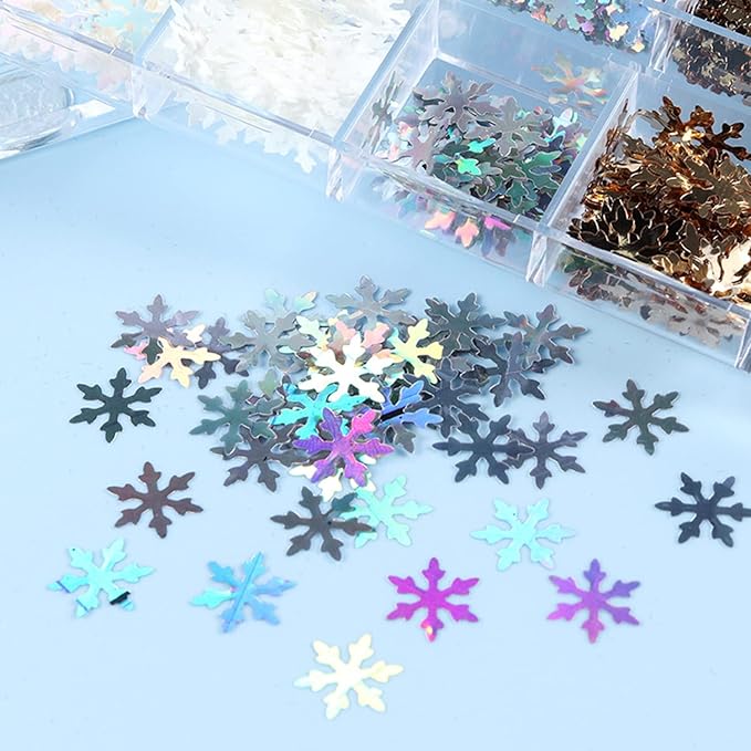 Snowflake Glitter Nail Art Sequins, 3D Christmas Snowflake Sparkly Flakes Design - Image 3