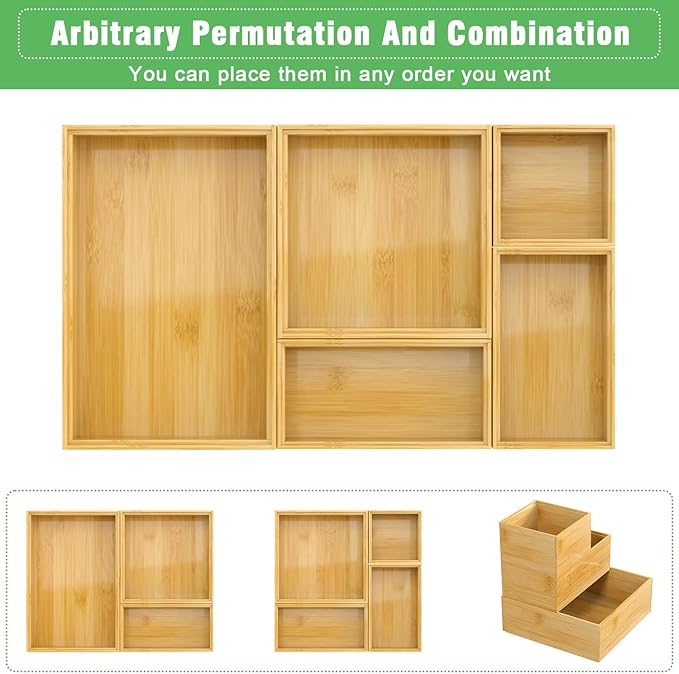 Bamboo Bathroom Drawer Organizer Dividers, Wooden Kitchen Utensil Holder Set of - Image 6