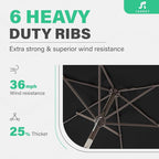 JEAREY 7.5FT Patio Umbrella Market Table Umbrella with 6 Sturdy Ribs, Push Button Tilt/Crank Outdoor Umbrella for Garden, Deck, Backyard, Pool, Black - Image 9