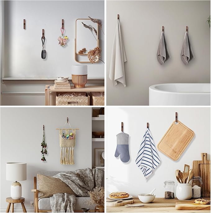 Walnut Wood Wall Peg Rack Hooks 2 Pack, Natural Wooden Coat Hooks Wall Mounted - Image 6
