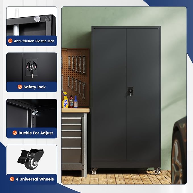 Yizosh Metal Garage Storage Cabinet with Locking Doors and Adjustable Shelves,- 75" Rolling Steel Tool Cabinet for Home Office,Garage,Warehouse - Image 4