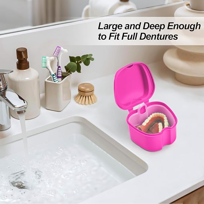 2 Pack Colors Denture Bath Case Cup Retainer Cleaner Holder Case False Teeth - Image 3