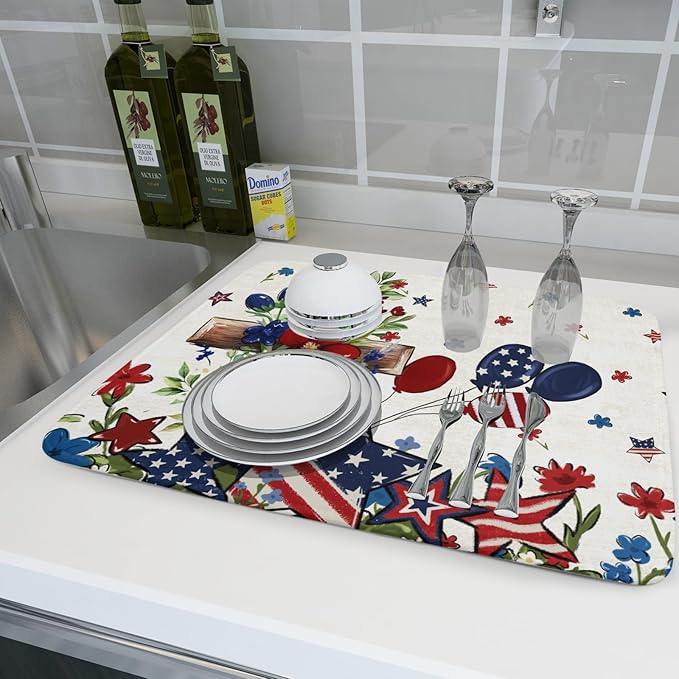 Star Floral Patriotic 4th of July Dish Drying Pad 18 x 24 Inch - Image 6