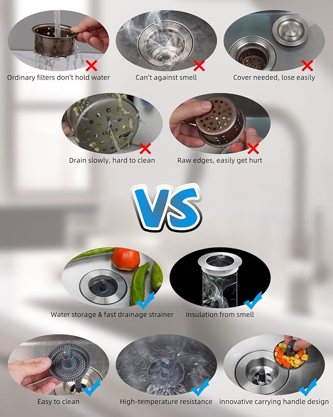 Hibbent Upgraded 3 in 1 Kitchen Sink Drain Strainer and Stopper Combo, - Image 4