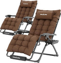 UDPATIO Oversized Zero Gravity Chair Set of 2, 29In XL Patio Reclining Chair with Cushion, Outdoor Folding Recliner with Pillows|Cup Holder|Foot Rest|Padded Headrest, Brown, Support 500LB by UDPATIO