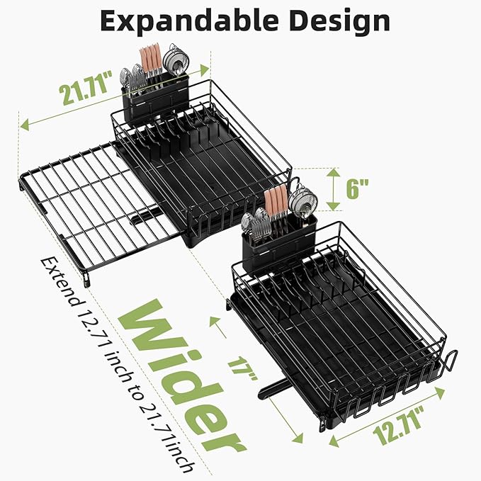 Expandable Dish Drying Rack for Kitchen Counter, Large Capacity Dish Drainer - Image 2