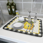 Lemon Dish Drying Mat for Kitchen Counter Spring Summer Black White buffalo - Image 6