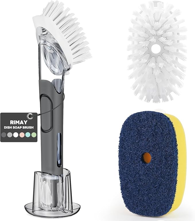 RIMAY Dish Brush with Soap Dispenser Storage Set with 2 PCS Brush Refills & by RIMAY