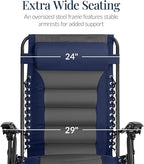Best Choice Products Oversized Padded Zero Gravity Chair, Folding Outdoor Patio Recliner, XL Anti Gravity Lounger for Backyard w/Headrest, Cup Holder, Side Tray, Polyester Mesh - Navy/Gray - Image 4