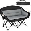 Double Camping Chair Loveseat - 2 Person Oversized Camping Couch for Adults Padded Heavy Duty Outdoor Lawn Beach Portable Folding XL Chairs with Cup Holders and Carry Bag Support 600lbs, Black/Grey by PUVASIA
