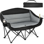 Double Camping Chair Loveseat - 2 Person Oversized Camping Couch for Adults Padded Heavy Duty Outdoor Lawn Beach Portable Folding XL Chairs with Cup Holders and Carry Bag Support 600lbs, Black/Grey by PUVASIA