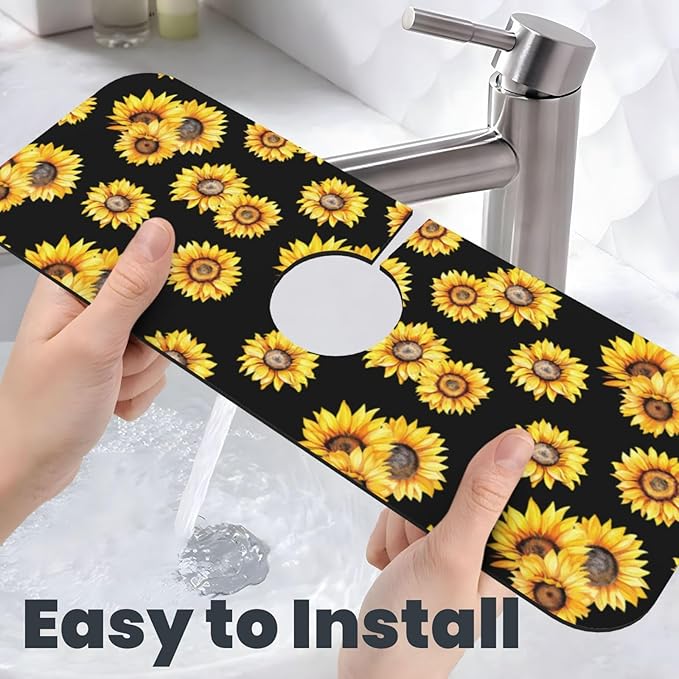Faucet Draining Mat For Kitchen Sink, Sunflower Flower Black Diatom Mud - Image 6
