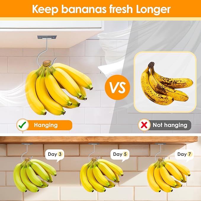 2PCS Self Adhesive Banana Hook Under Cabinet Foldable Banana Hanger Metal Under - Image 4