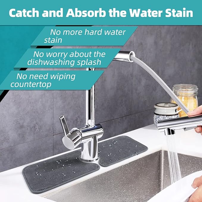 PoYang 4 Pack Faucet Mat for Kitchen Sink Splash Guard Short: Super Absorbent - Image 3