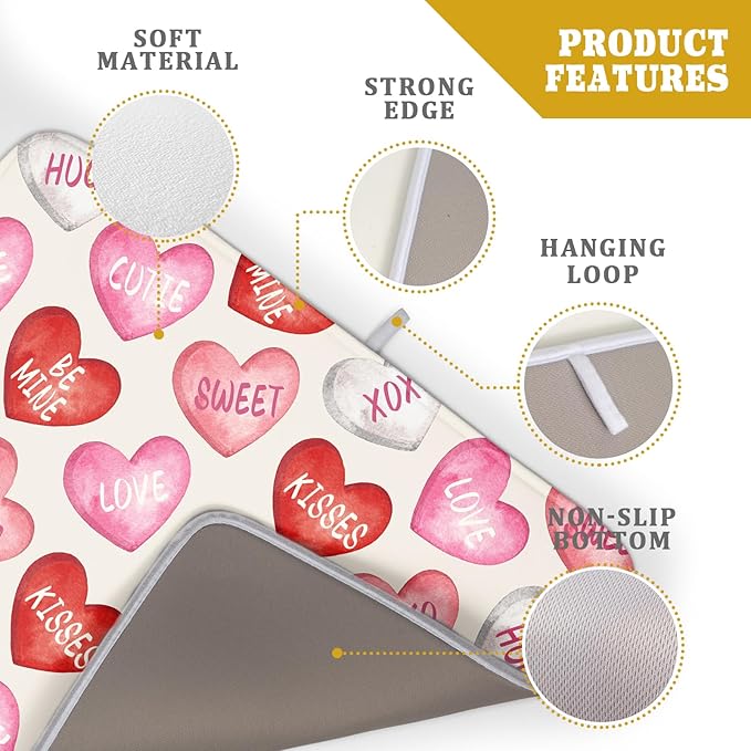 Valentines Dish Drying Mat for Kitchen Counter 18x24 Red Pink Love Heart - Image 4