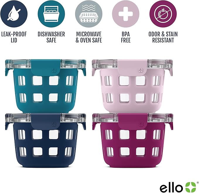 Ello Duraglass 4-Pack 2 Cup Reusable Glass Container Jar - Image 3