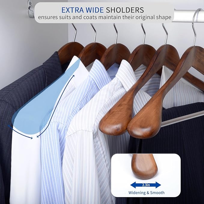 Nature Smile Luxury Wooden Suit Hangers 12 Pack Wood Coat Hangers Jacket - Image 5