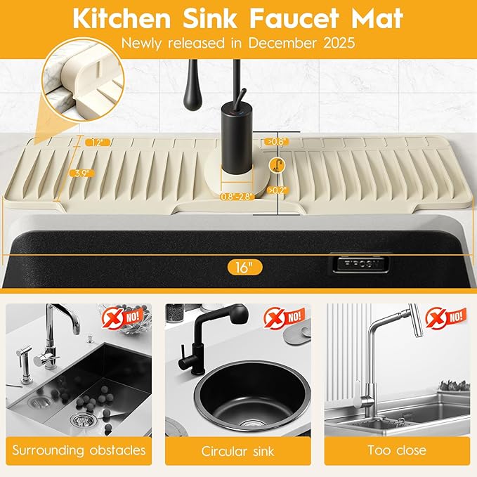 16" Silicone Faucet Mat for Kitchen Sink Released in 2025/12TH, 8° Slope Fast - Image 2